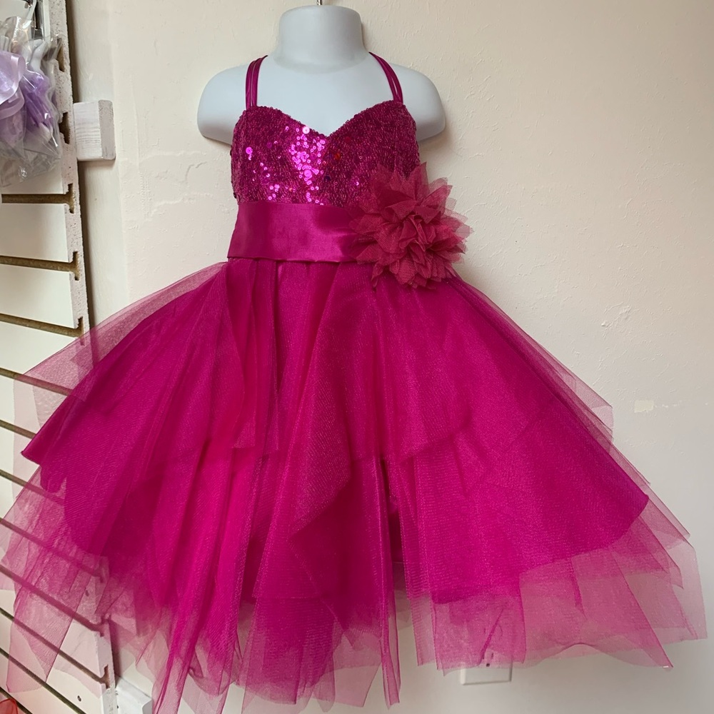 Size 2 Fuchsia Sequin Easter Pageant Crowning Flower girl Formal Party Dress NWT